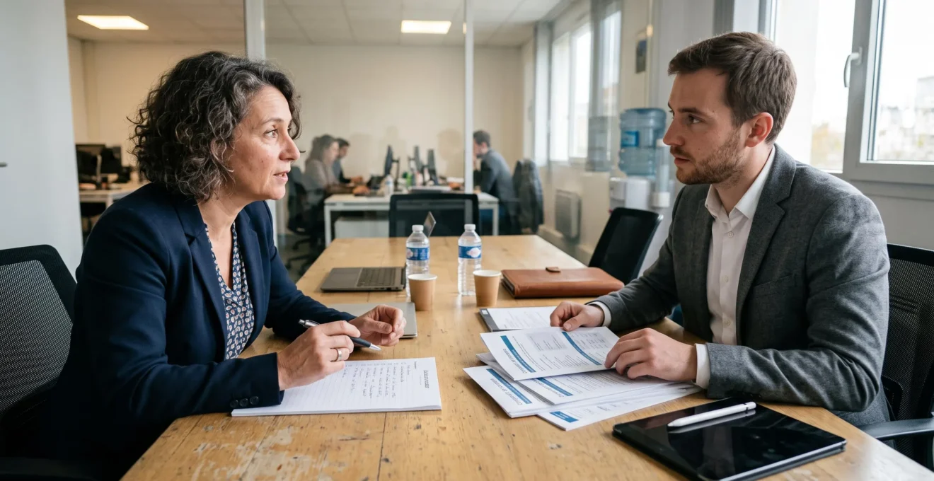 Company manager questioning platform provider representative during vendor evaluation meeting