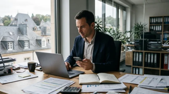 Un responsable financier consulte la balance âgée des clients sur son ordinateur portable.